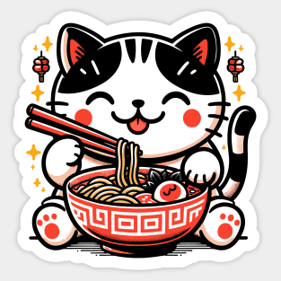 Cat's Ramen Feast: Chopstick Master in Kawaii World Sticker